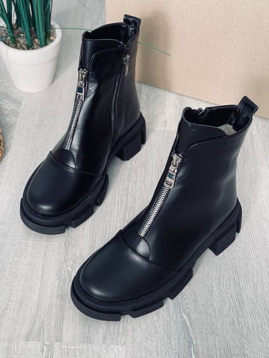 Черевики зимові шкіряні чорні. Женские ботинки кожаные зимние