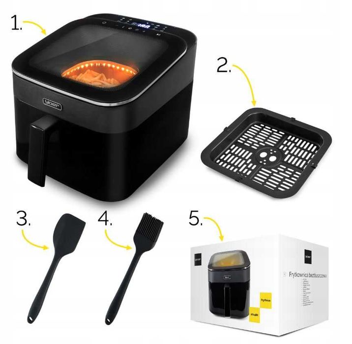 Frytkownica beztłuszczowa 6,5L Air Fryer 1700W Duże Okno + Przepisy