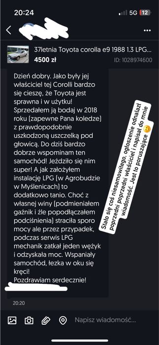 Ważna butla LPG! 37letnia Toyota corolla e9 1988 1.3 LPG 296200km,