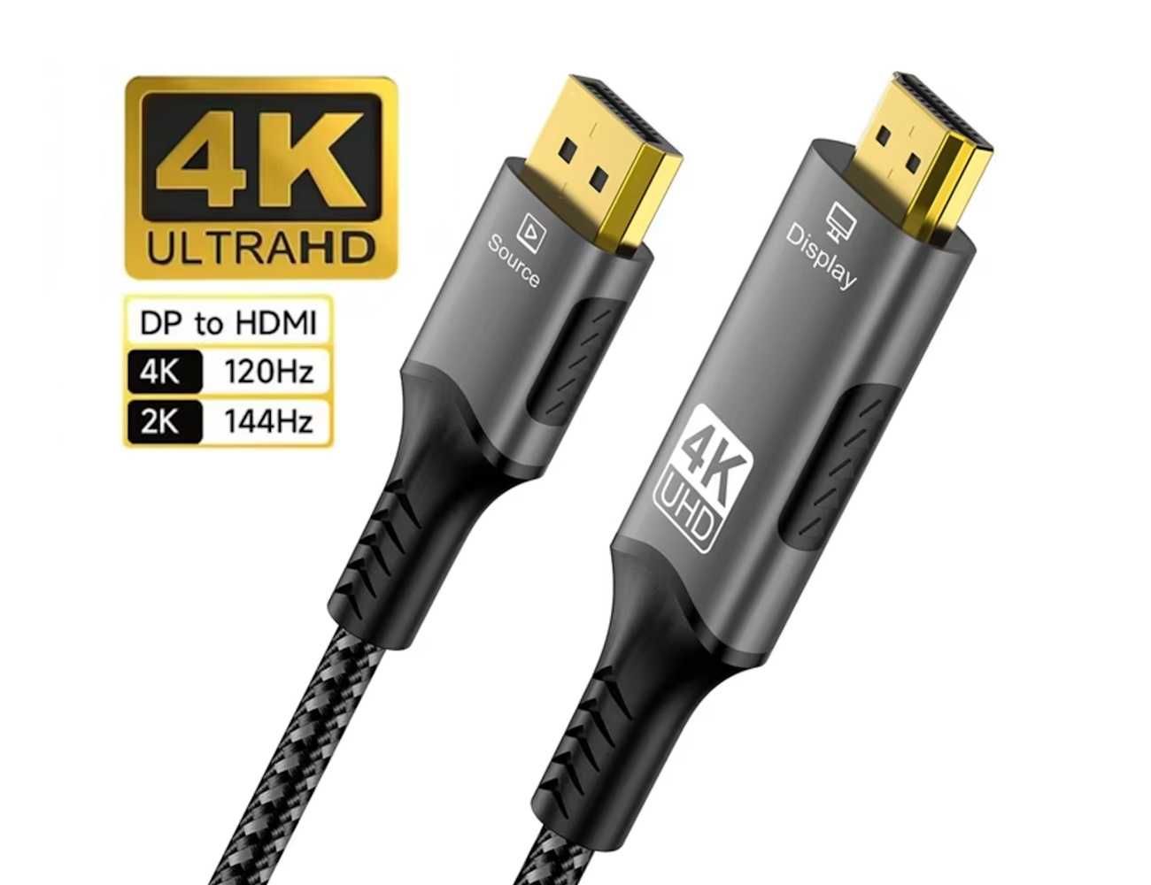 Кабель мультимедийный DisplayPort to HDMI 4K60Hz UltraHD 2 метра