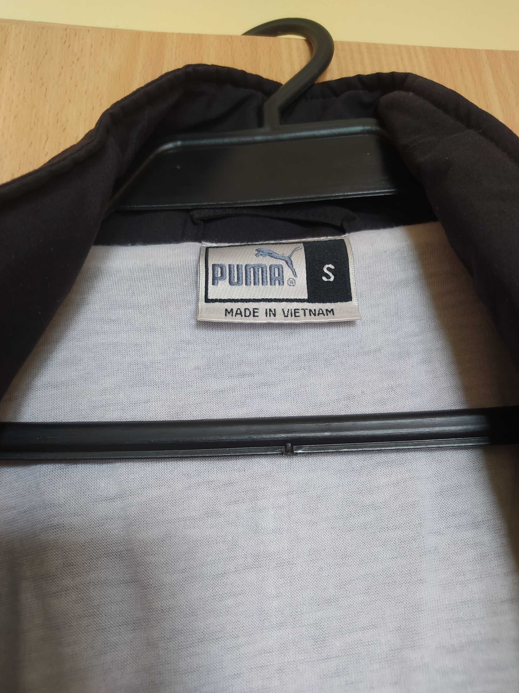 Dres Puma; spodnie i bluza; czarny, biało-szare paski, roz.S