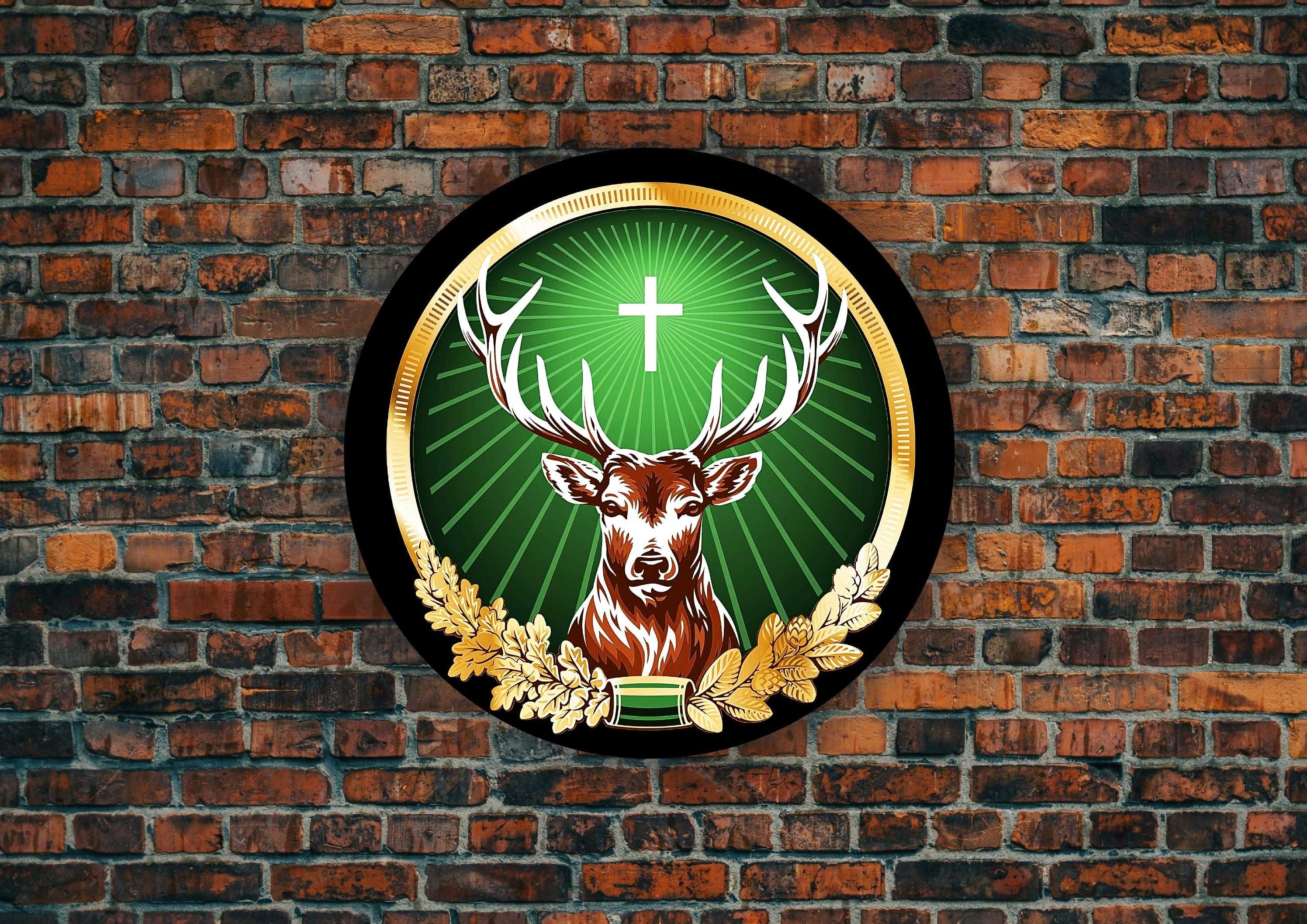 Logo Jagermeister, Podświetlany baner JAGERMAISTER, Lampa, Neon, Szyld