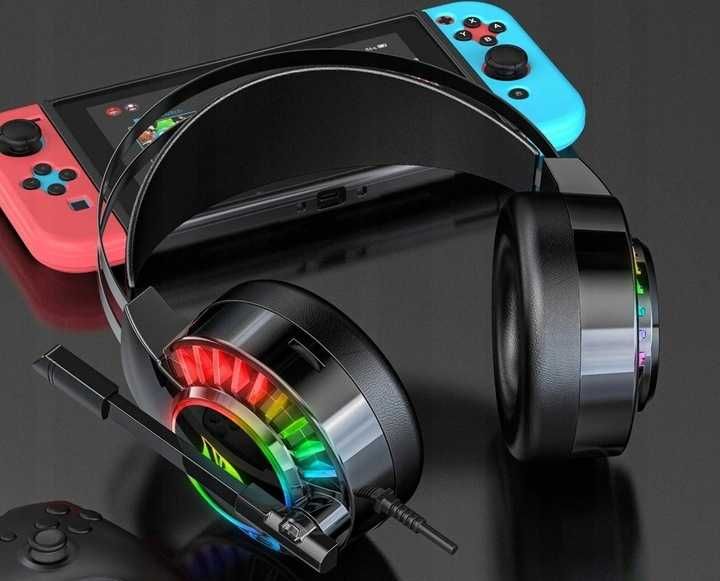 Słuchawki Dla Graczy Gamingowe Nauszne LED RGB Przewodowe Z Mikrofonem