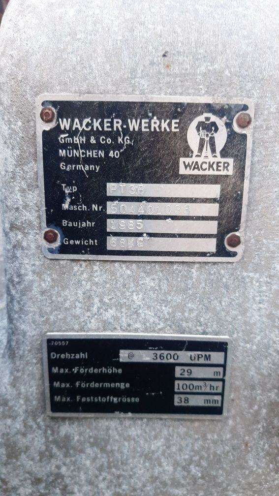 Pompa szlamowa do wody wacker pt3 z Niemiec