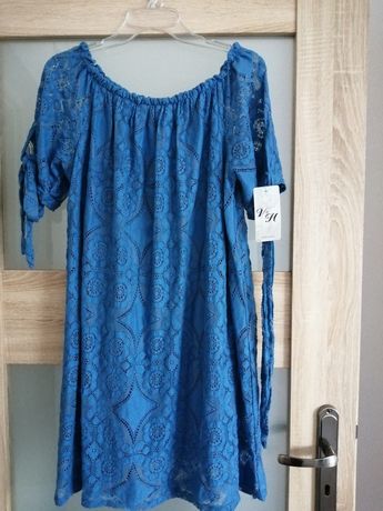 Niebieska koronkowa sukienka - tunika hiszpanka
