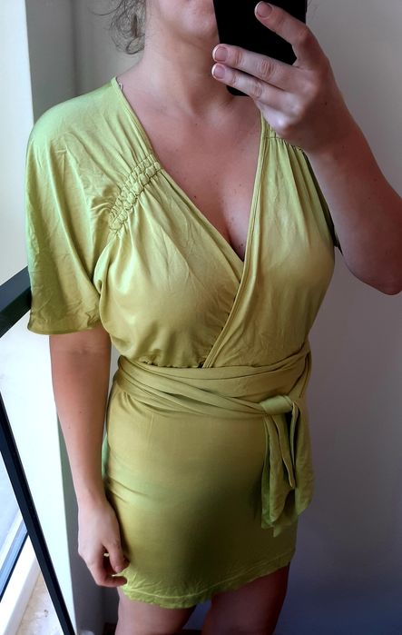 Sukienka elegancka seledynowa na przyjęcie imprezę wygodna dress Zara