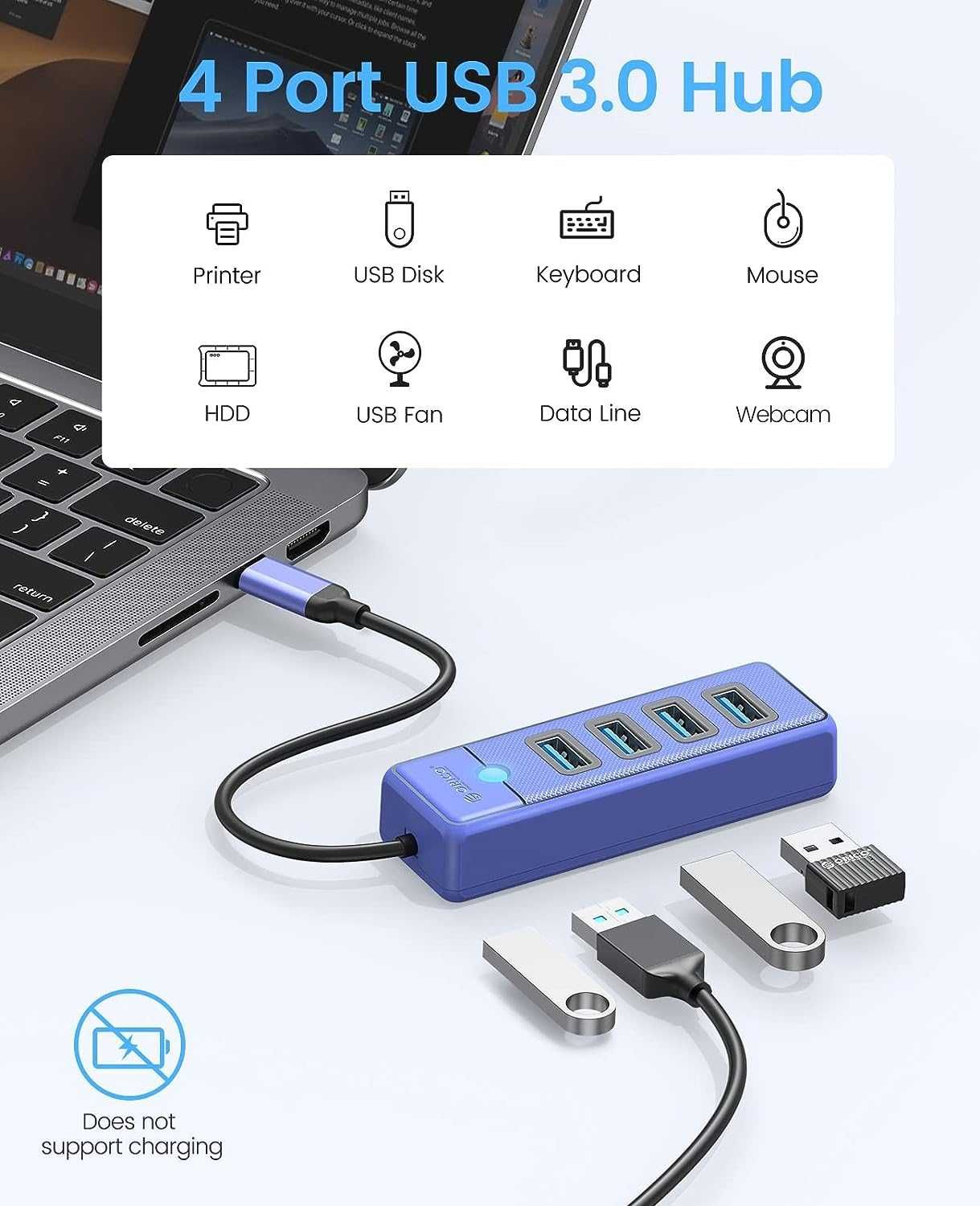 ORICO Hub USB C, 4 porty USB 3.0, rozdzielacz USB