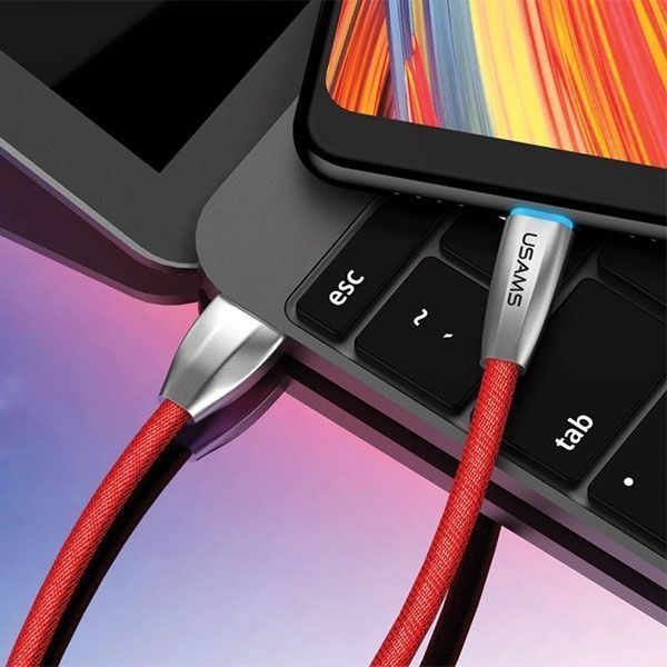 Kabel USB-C 1,2M USAMS U-Light LED Czerwony - Szybkie Ładowanie