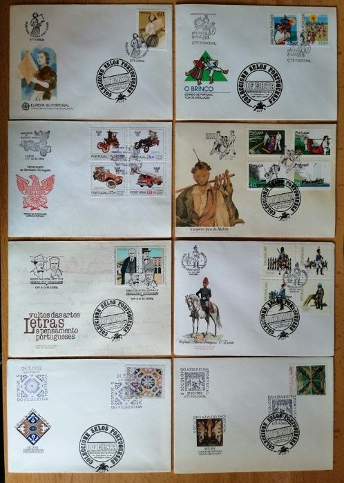 Envelopes e postais com selos carimbados