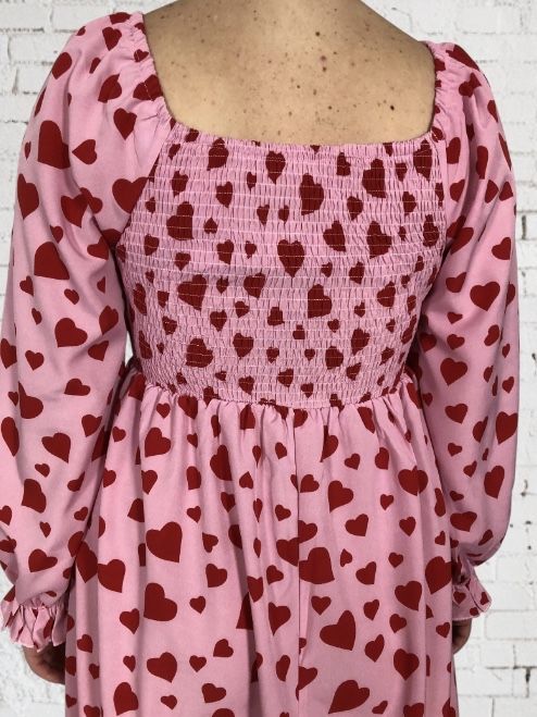 Nowa różowa sukienka midi ze wzorem w serca na co dzien plus size 4XL