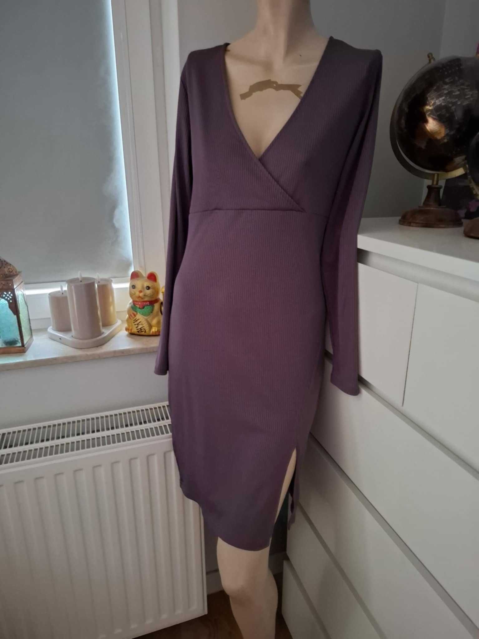 XL 42 H&M fioletowa sukienka z rozcięciem z rozporkiem imprezowa retro