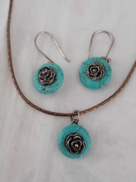 Серебро и бирюза. Серьги и ожерелье. Винтаж. Европа