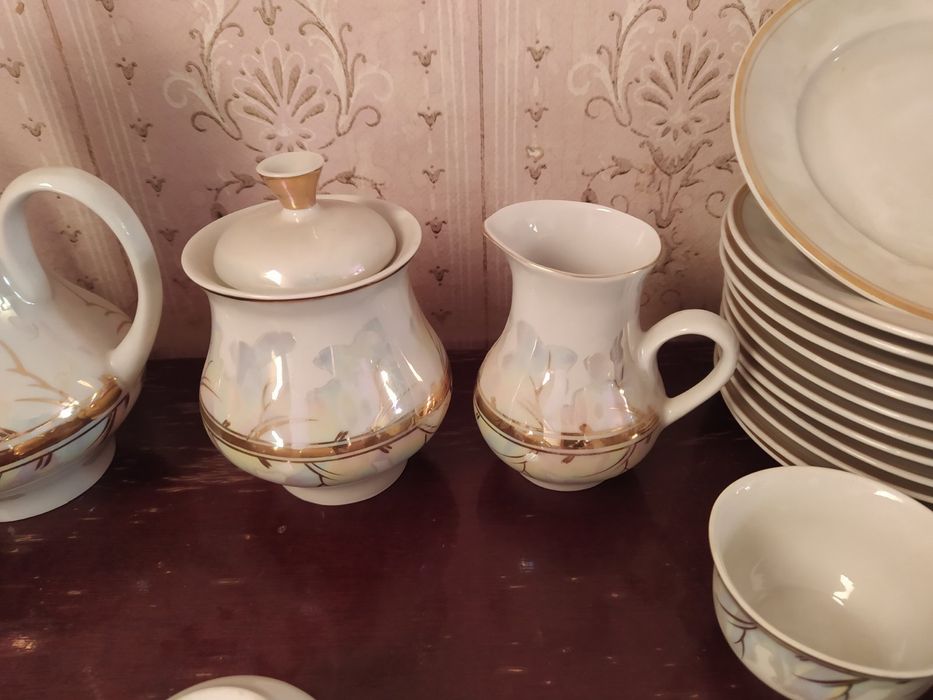 Фарфоровый кофейный сервиз "Зимонька" 12 персон ссср