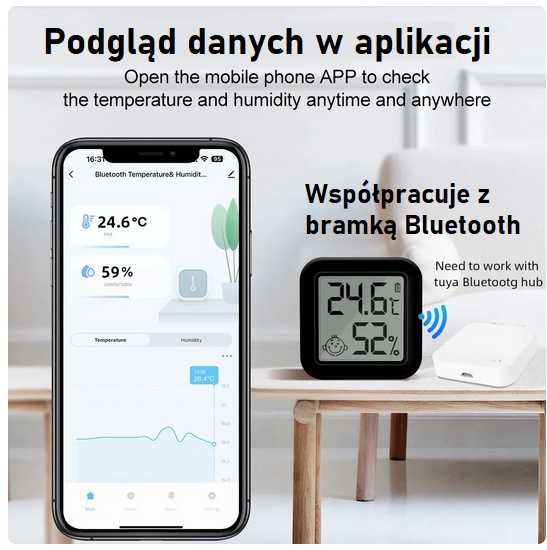 Termometr Higrometr Czujnik Bluetooth Smart TUYA Alexa