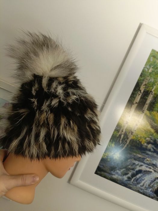 Czapka futro naturalne pompon