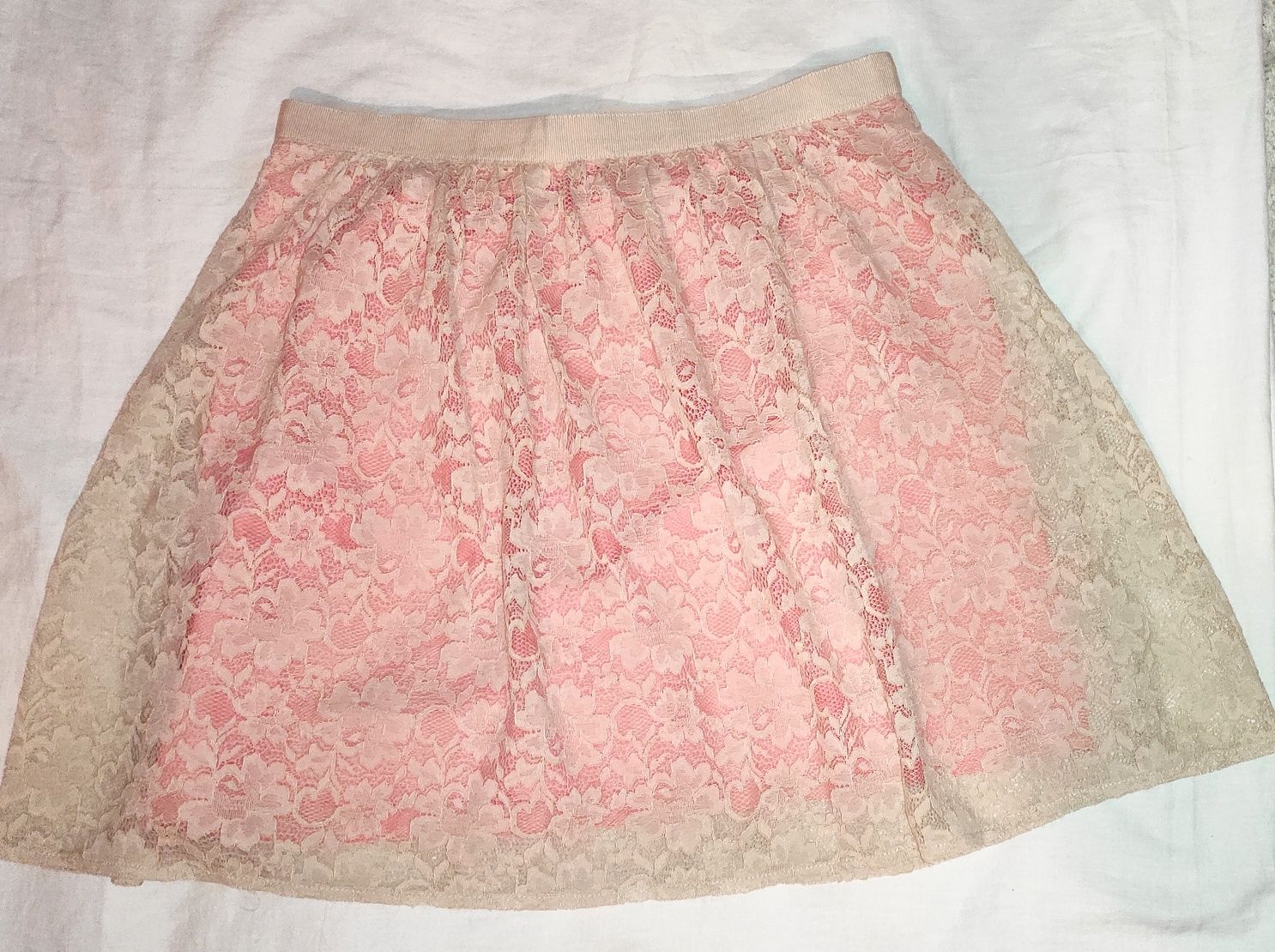 Promod r.36 S koronkowa spódnica warstwowa beż koral retro nowa lace