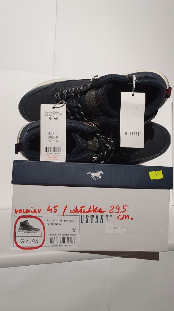 Buty nowe męskie ocieplane znanej marki Mustang w rozmiarze 45
