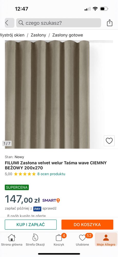 2 szt zasłony 200x270 welur ciemny beż beżowy taśma wave szerokie