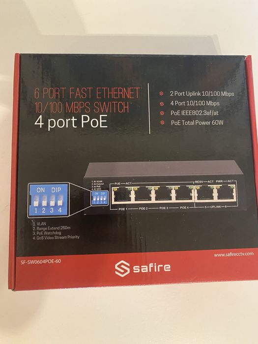 Switch 4p. 10/100 PoE+2Uplink IEEE802.3at/af PoE+/PoE