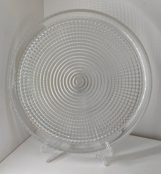 Szklana okrągła taca na karafkę i kieliszki Ząbkowice wzór Raster PRL