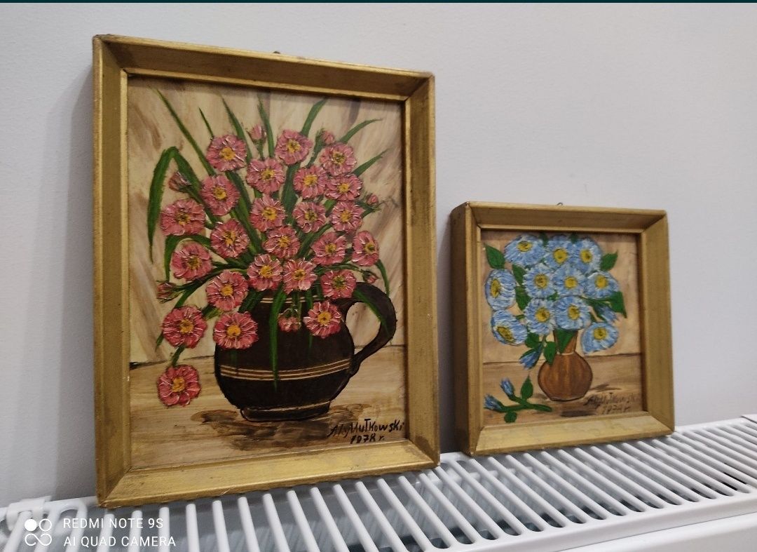 Ali Mułkowski"Moje kwiaty"-wspaniałe obrazki olejne na deseczkach!