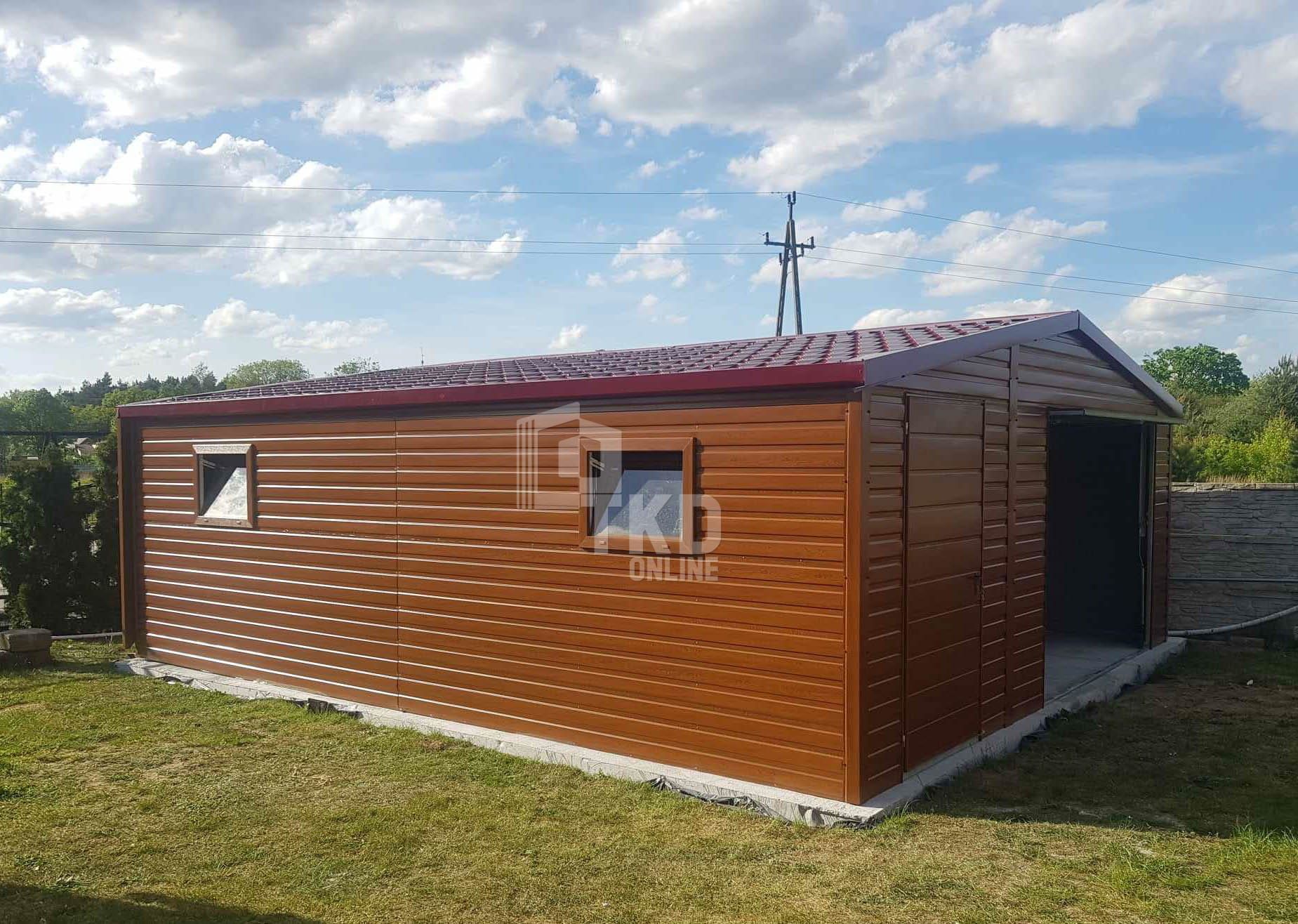 Garaż Blaszany 6x6  Brama uchylna -  2x okno - blachodachówka TKD139