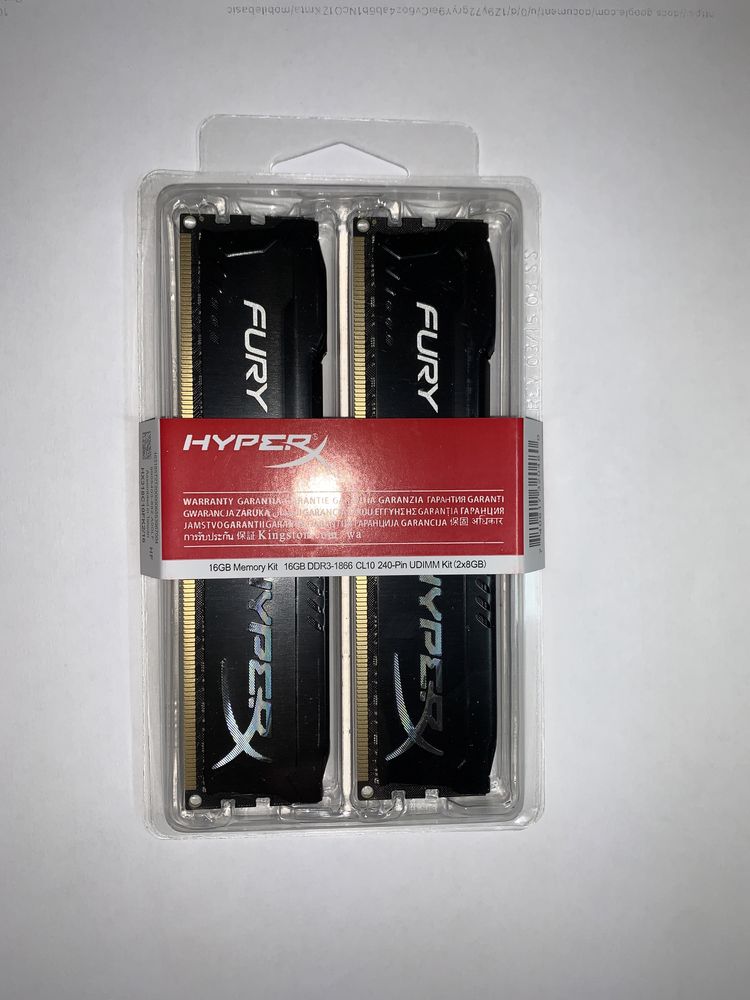 Kingston HyperX FURY 8GB, 16gb(2x8gb) DDR3, 1600Mhz 1866 Mhz ОЗУ
