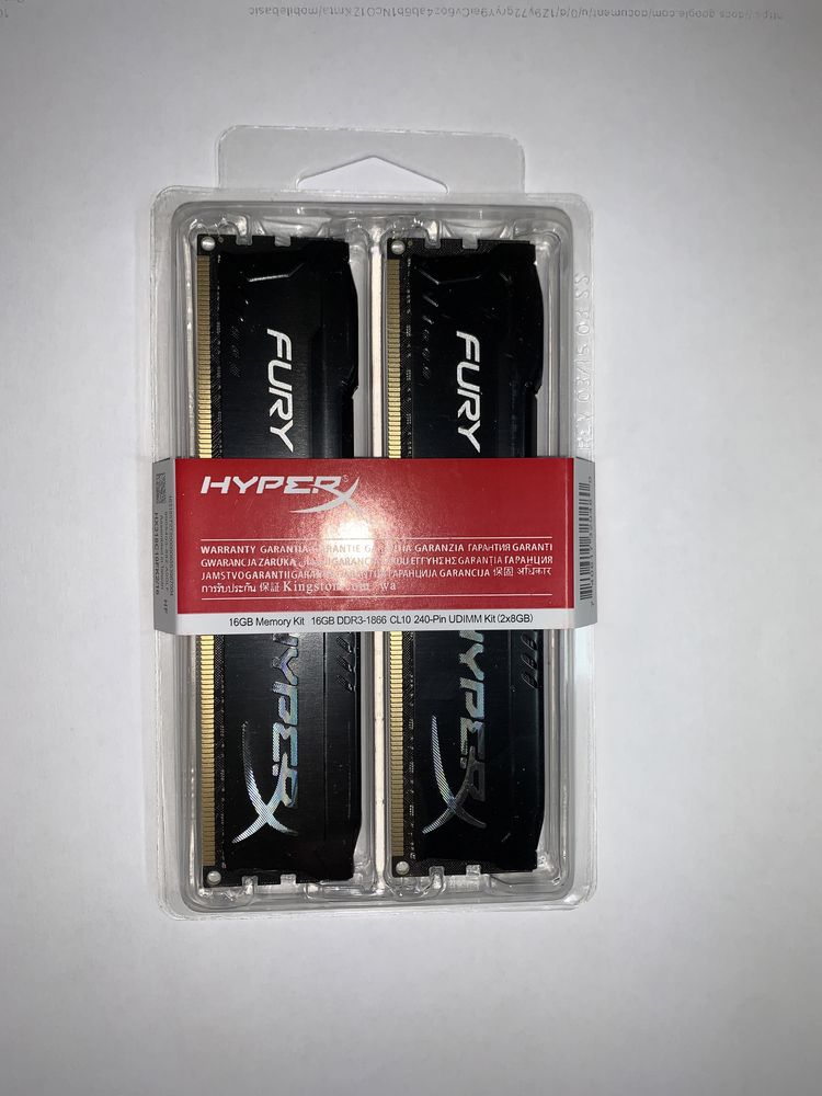 HyperX FURY black, blue, red 8GB, 16gb(kit 2x8gb) DDR3, 1866Mhz ОЗУ