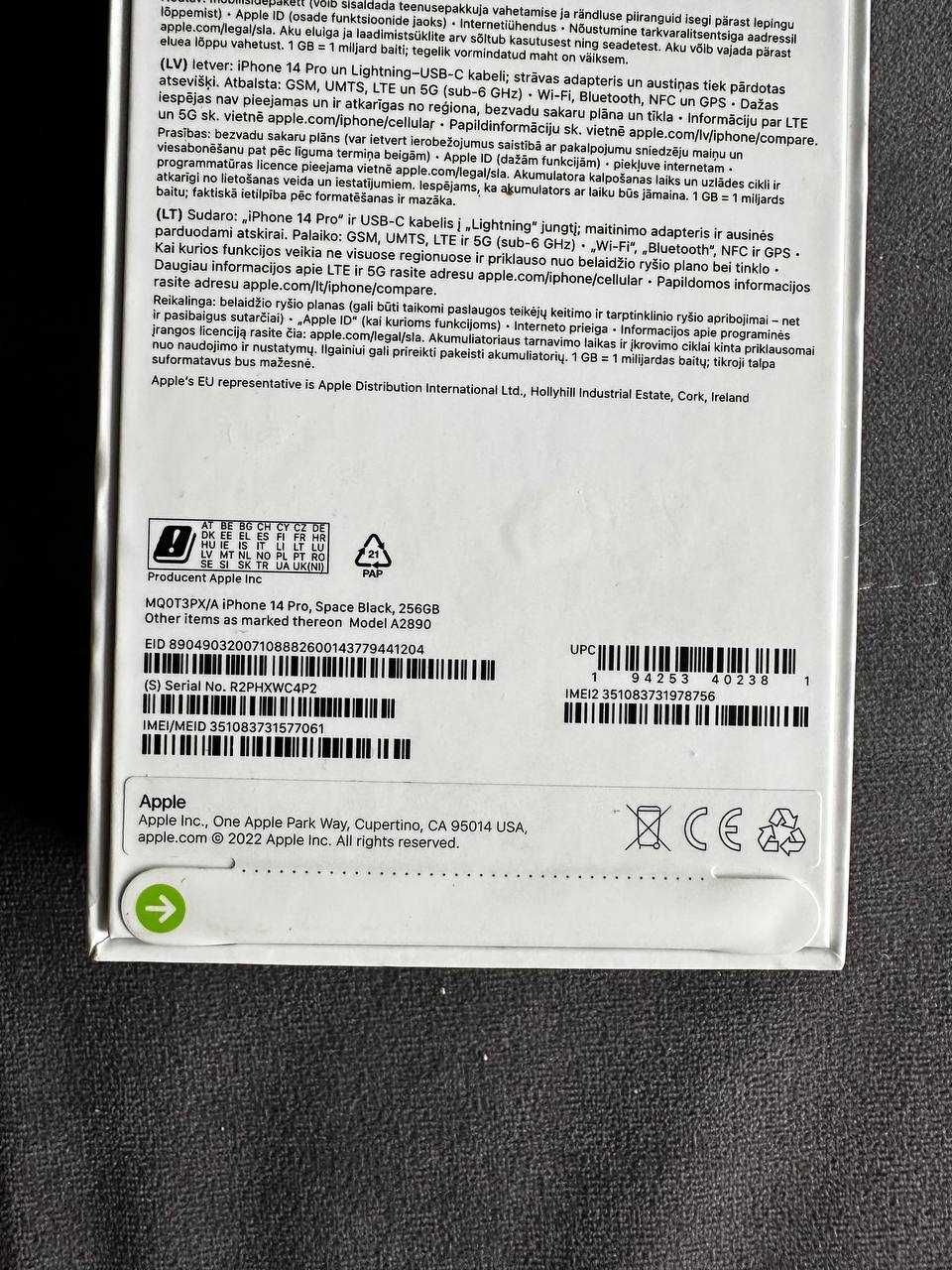 Smartfon Apple Iphone 14 Pro 256 GB Czarny. Nowy, zapakowany