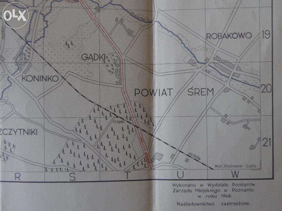 POTĘŻNY plan stołecznego miasta Poznania 1948 - 89 cm