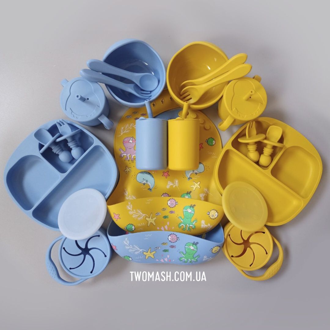 Дитячий посуд з силікону Набір дитячого посуду Детская посуда Польник