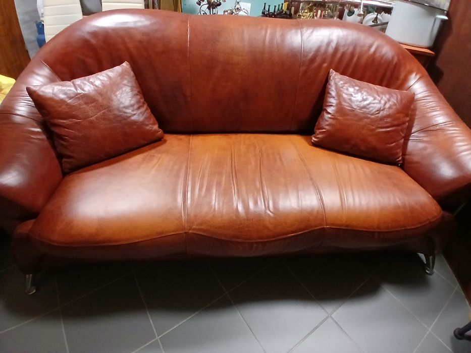 Sofa z skóry brązowej