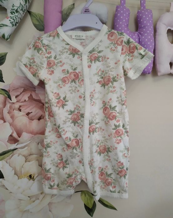 Zestaw newbie 74 top piwonie miętowe żółte, tunika, bloomersy rampers