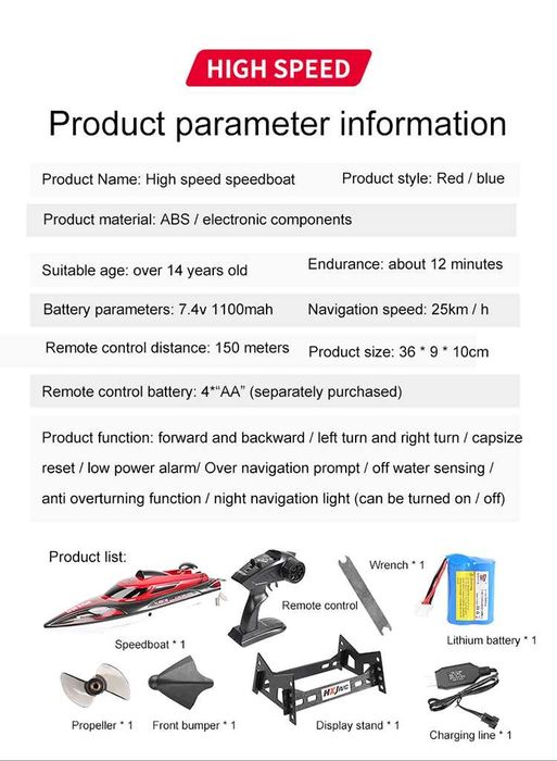 Barco telecomandado RAPIDO radio controle RC Lago Rio Mar NOVO