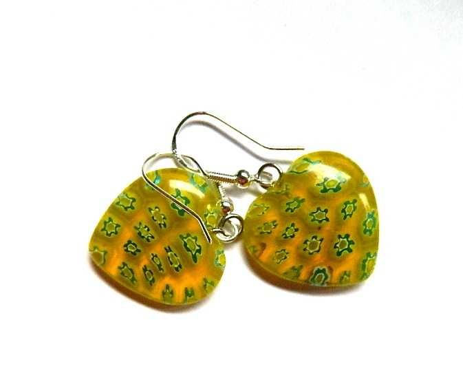 Szkło weneckie Millefiori, kolczyki małe serduszka