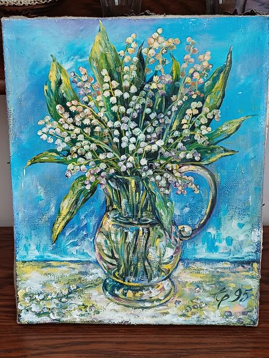 Obraz ręcznie malowany na płótnie. Sygnowany.