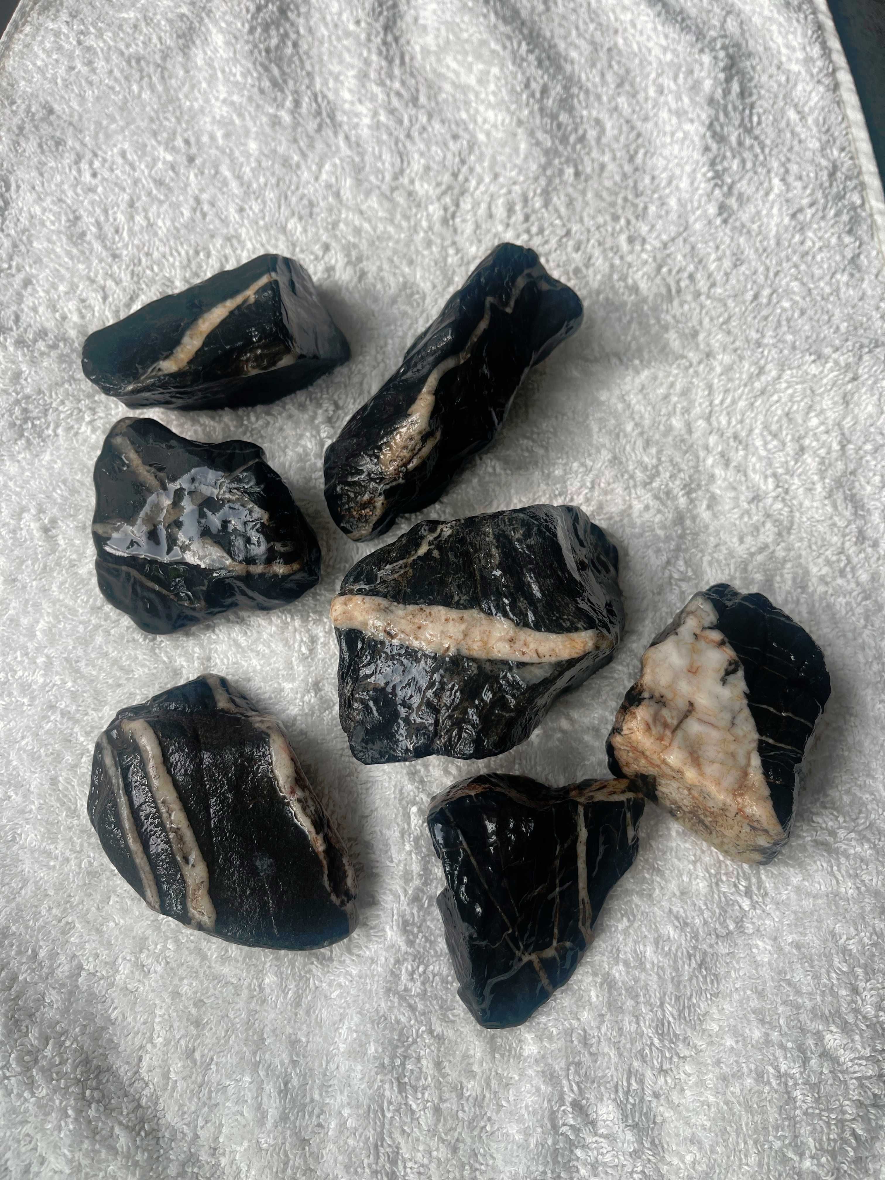 Lidyty polskie, czarne kamienie w białe paski - zebra, "dark rock"