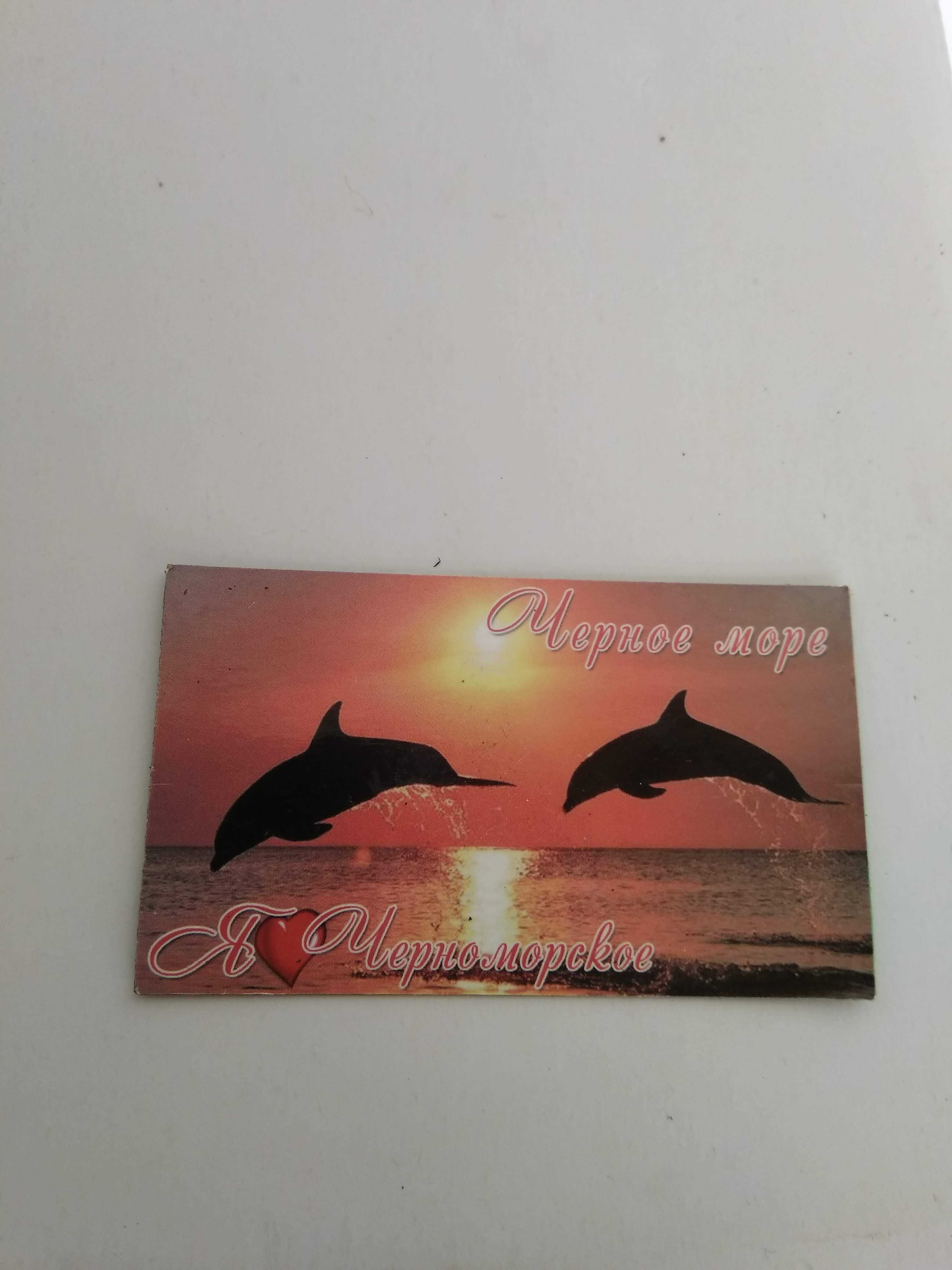 Дельфин пара дельфинчиков на розовом закате магнитик на холодильник