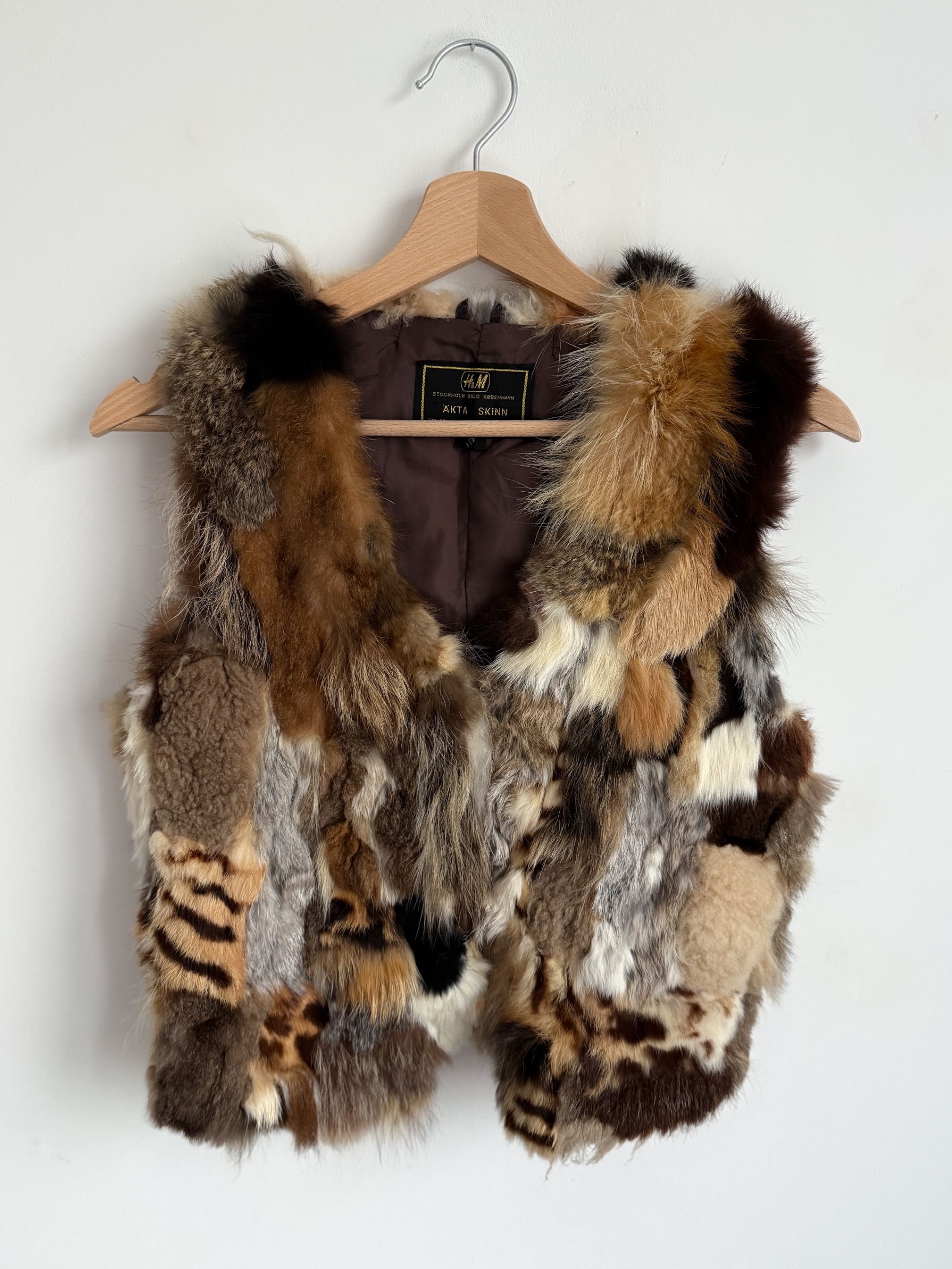 Futrzana kamizelka vintage H&M brązowa beżowa 100% futro naturalne 36