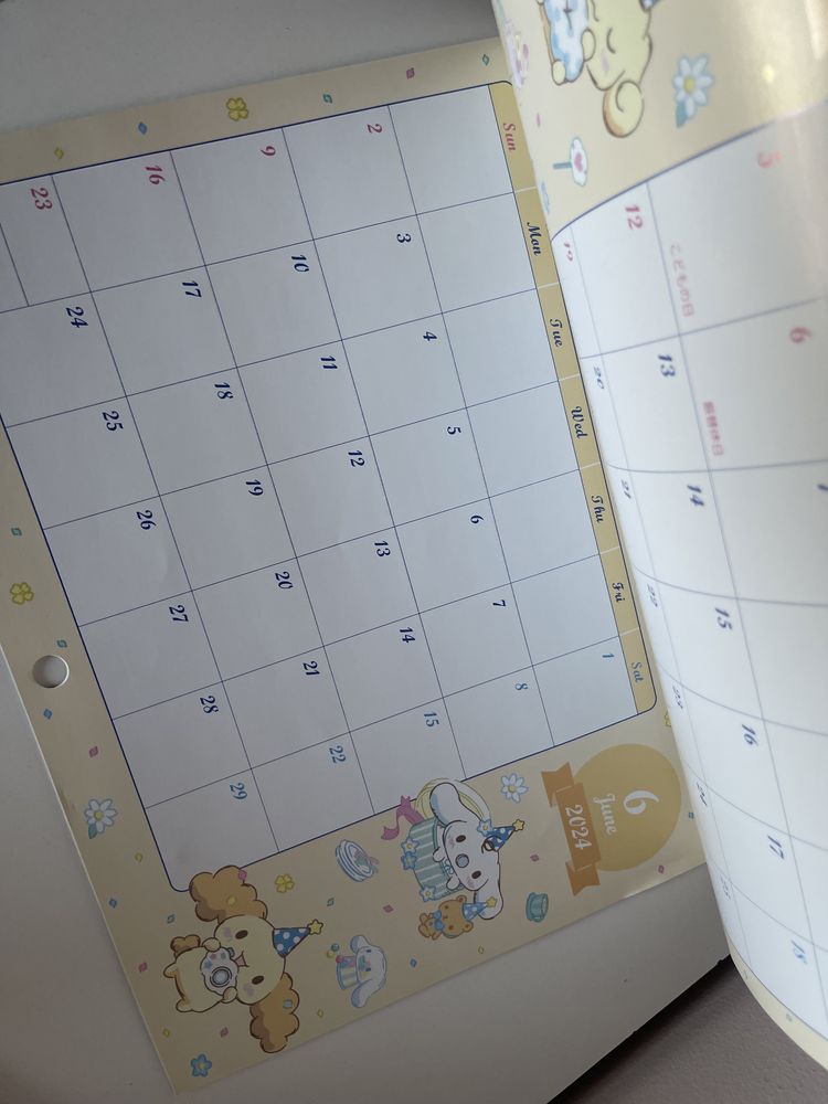 Kawaii sanrio kalendarz cinnamoroll