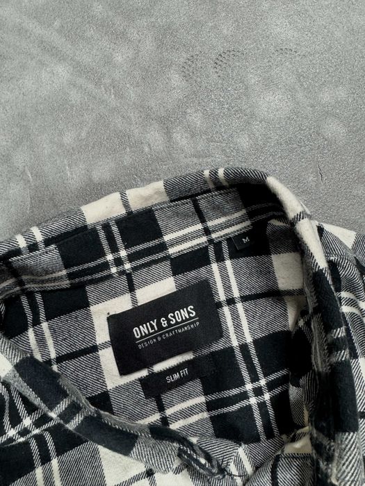 Czarno biała koszula flanelowa w kratkę retro (M/L) retro drwala 90s