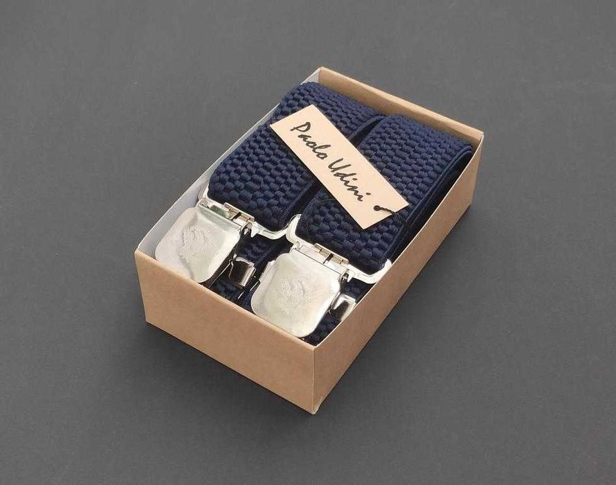 Подтяжки синие мужские широкие Paolo Udini в подарочной упаковке