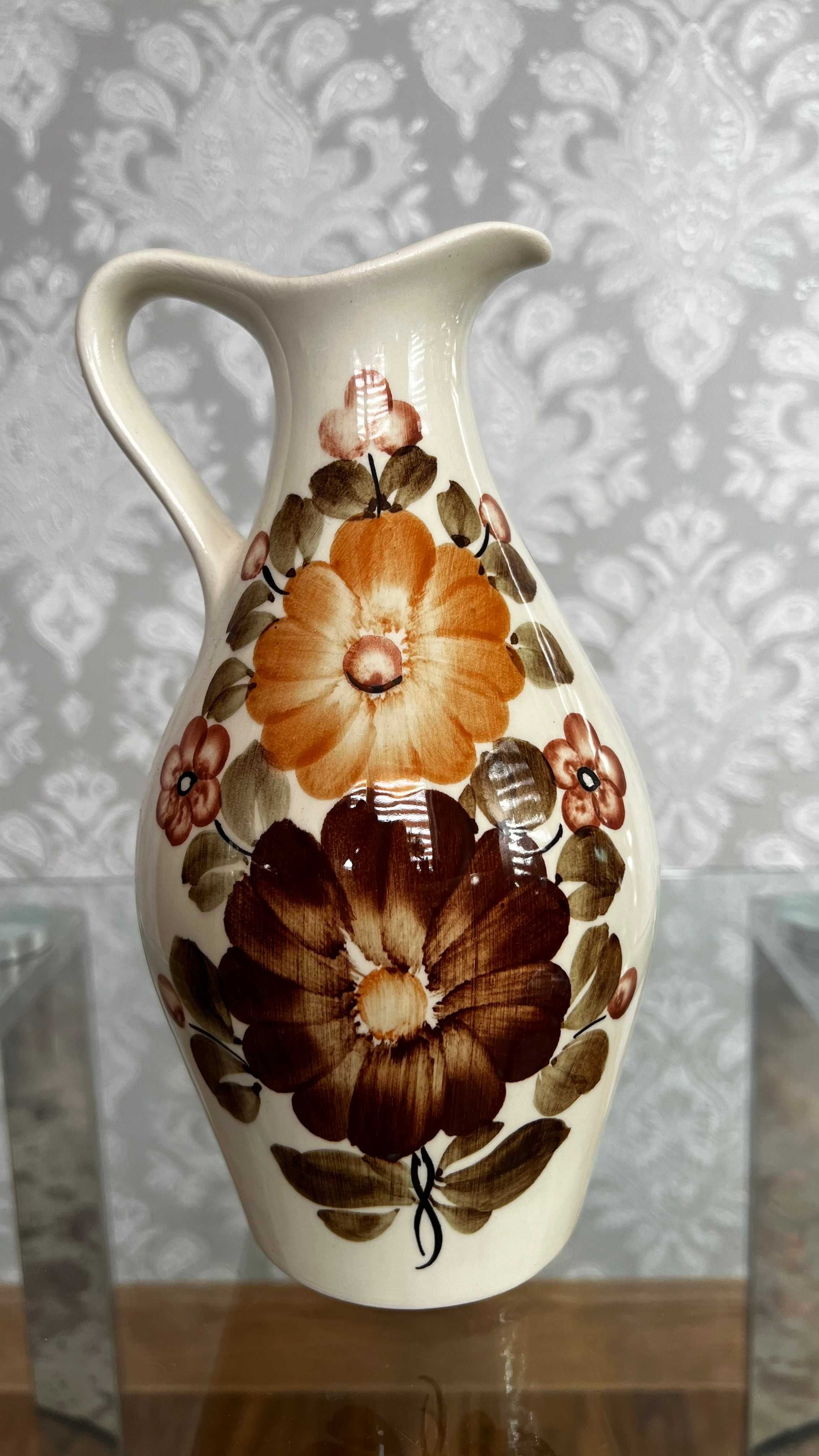 Dzbanek, dzban, stara ceramika Włocławek ręcznie malowany brąz