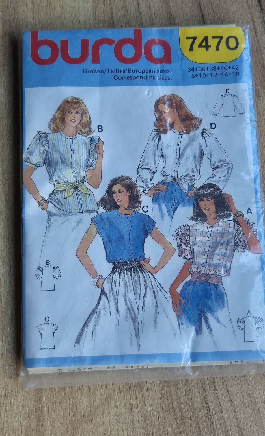 Nowe wykroje wzory Burda vintage lata 70/80 bluzki wzór 7470