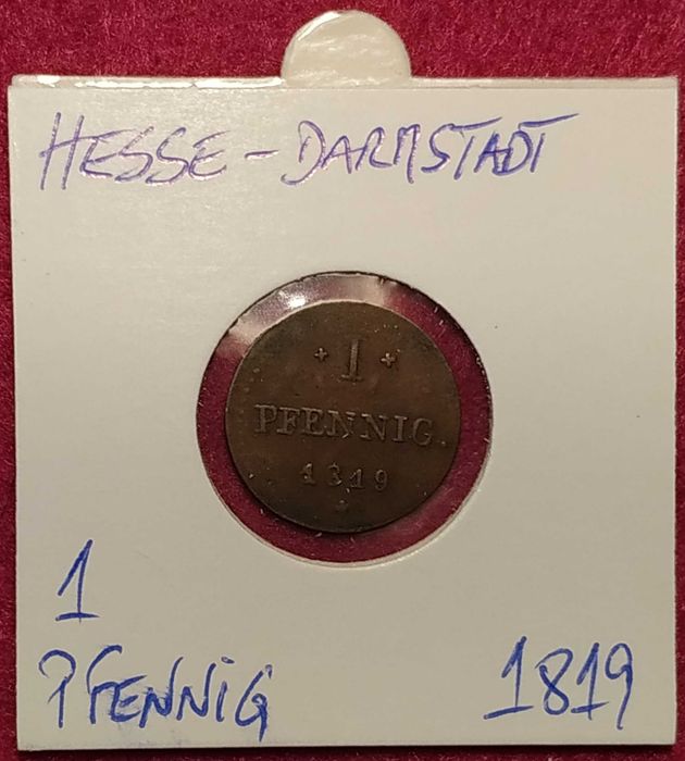 Landgraviate de Hesse-Damstadt - moeda de 1 pfennig 1819 "GHSM"