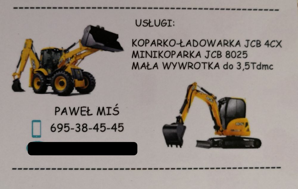 Usługi koparka,minikoparka,koparko ładowarka,wiertnica,odśnieżanie