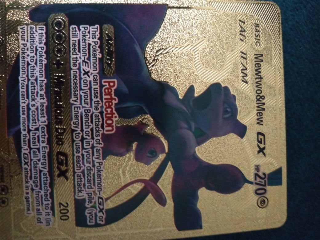 Złota karta Pokemon Mewtwo&Mew GX TAG TEAM