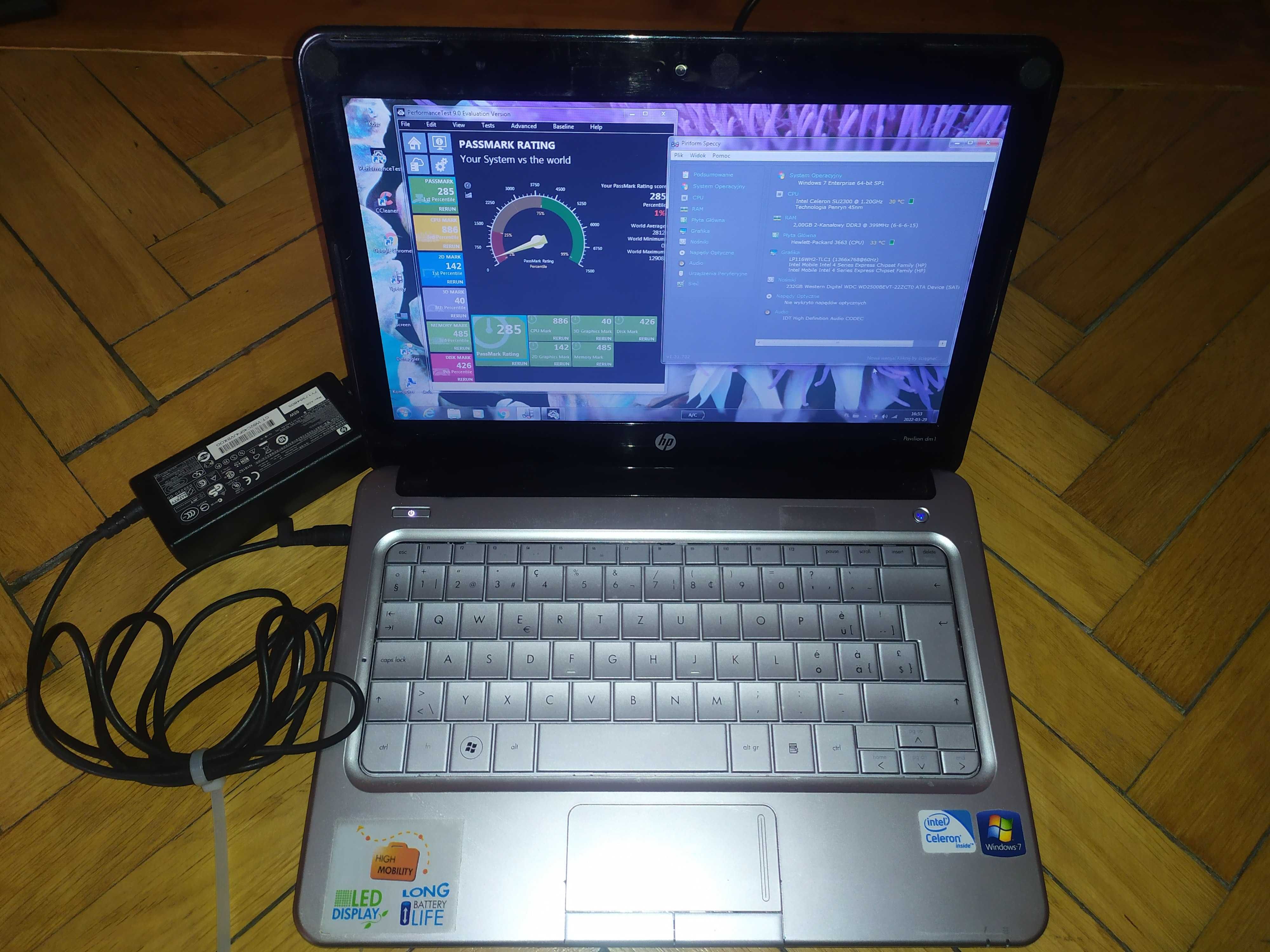 Laptop 12 HP Pavilion dm1 Intel duo HD Win7 10 SSD office HDMI nauka