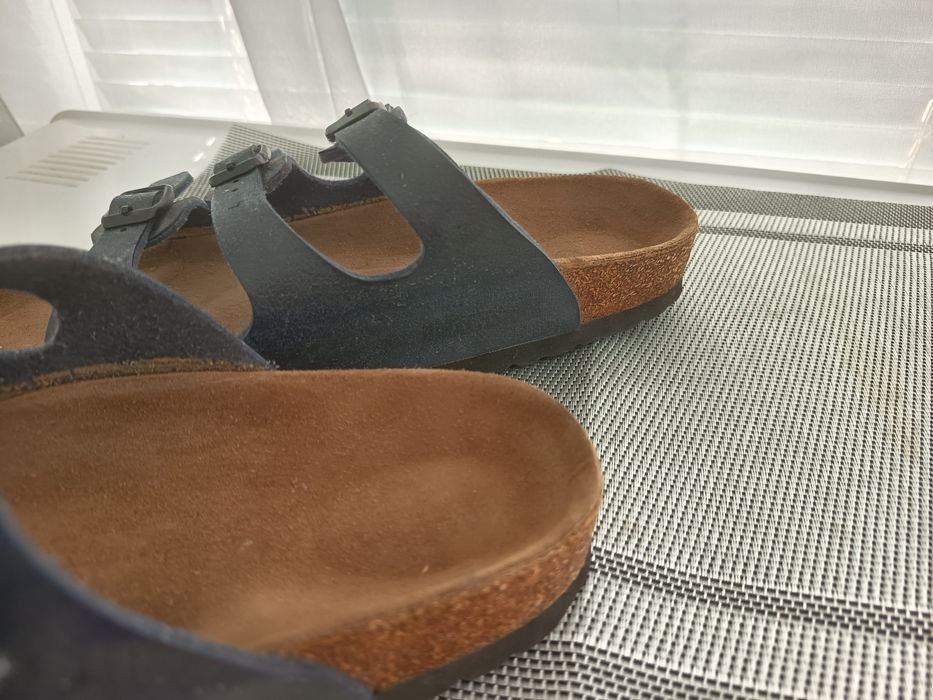 Биркенштоки шкіряні шльопанці шльопки Birkenstock Florida 38 сині