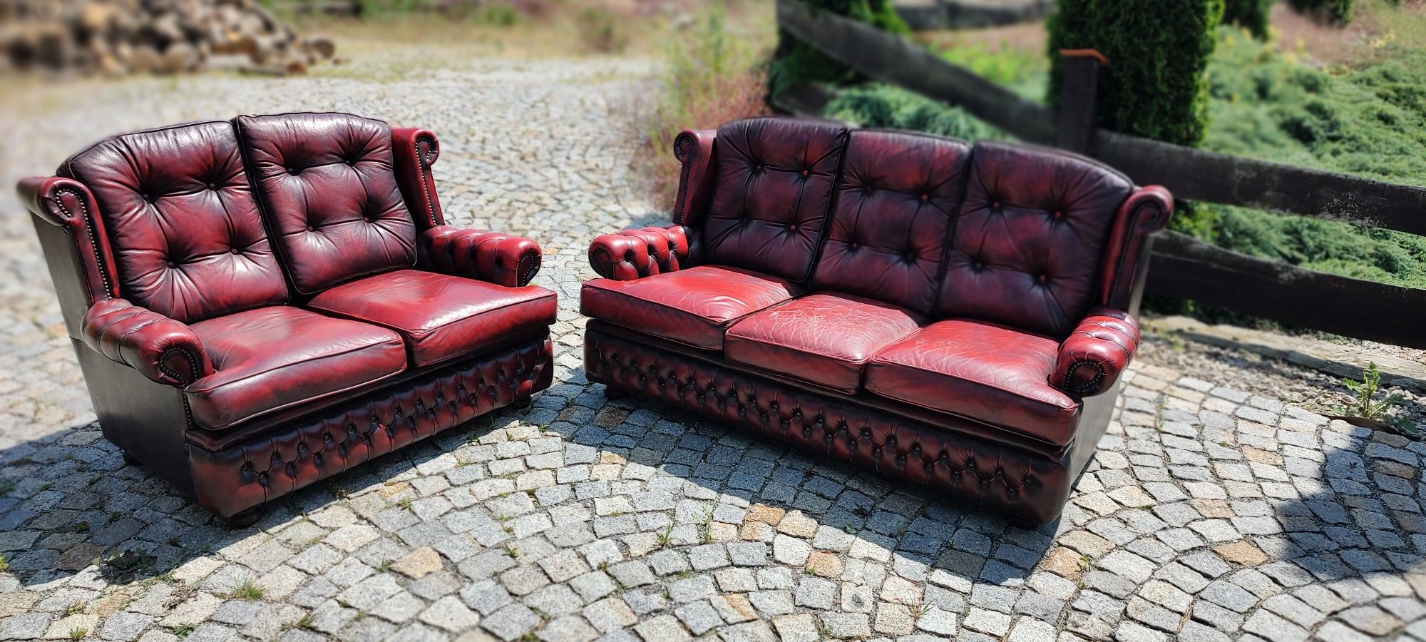 Sofa,Chesterfield kanapa skórzany dwójka i trójka